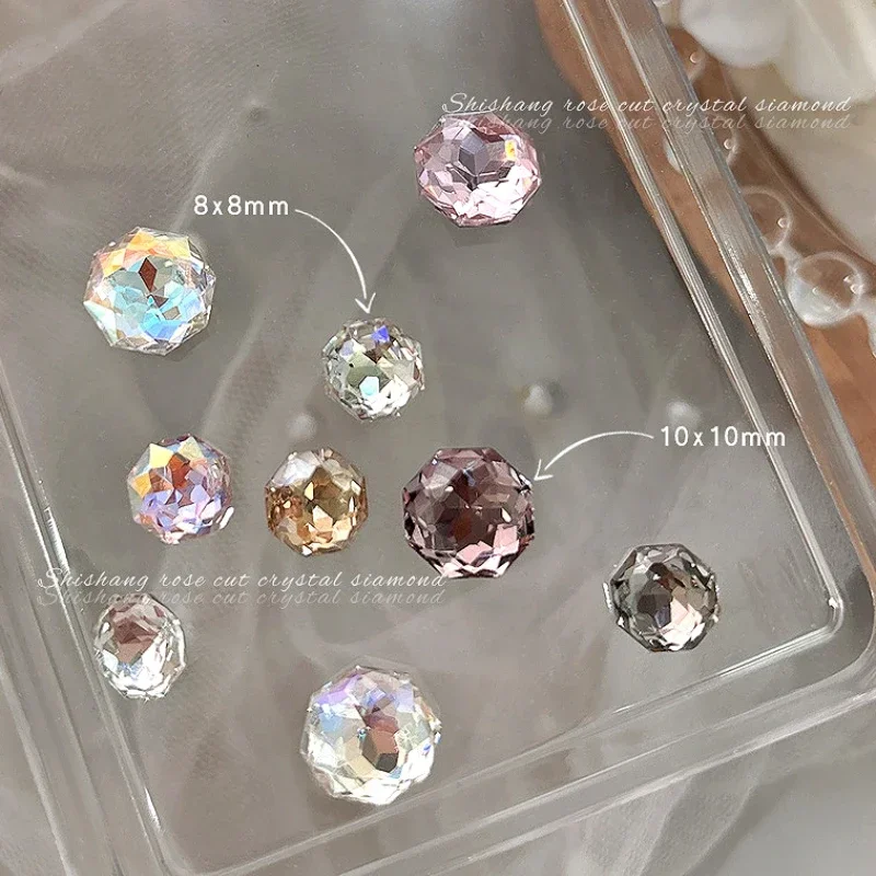 10 個八角形ローズカットクリスタル繊細な尖った底ドリル光沢のあるラインストーンネイルアートの装飾マニキュアツールアクセサリー