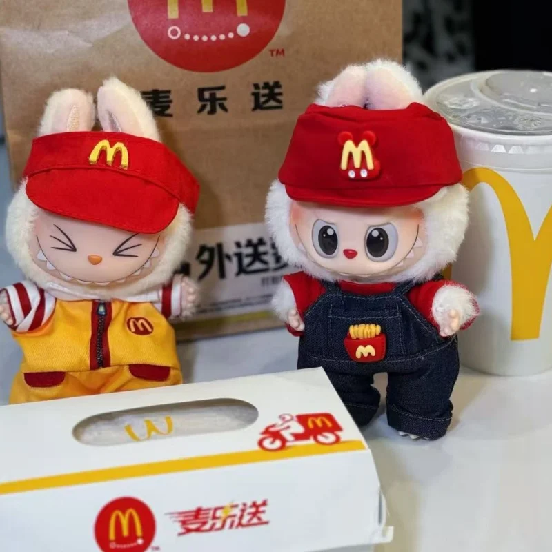 For Labubu/Roo Mouse/Cool Fish 15 17CM Doll Fast Food French Fries Hamburgers Fahsion Coffee Apron Cosplay Clothing Accessories