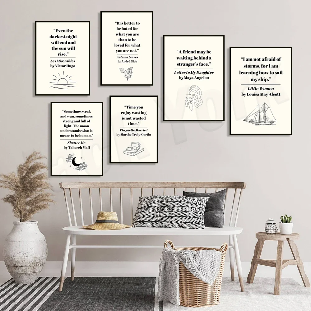 Quotes from inspirational literary books; posters from famous authors; simple English classroom decoration; English teacher gift