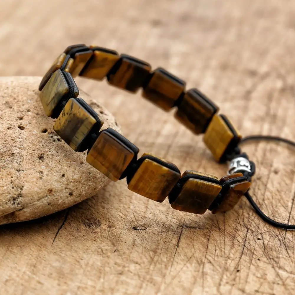 10MM Square Tiger Eye Braided Bracelet Natural Stone Bohemia Punk Man Women Friendship Charm Bracelet Bangle Couples Jewelry