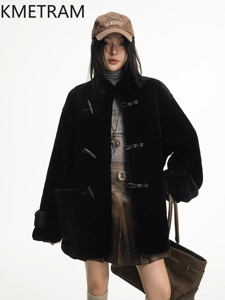 سترة من فرو صوف الغنم من ميرينو الطبيعي 100% من KMETRAM معطف نسائي متوسط الطول من الفرو الحقيقي ملابس شتوية جديدة للنساء 2025 shanба vrouwska