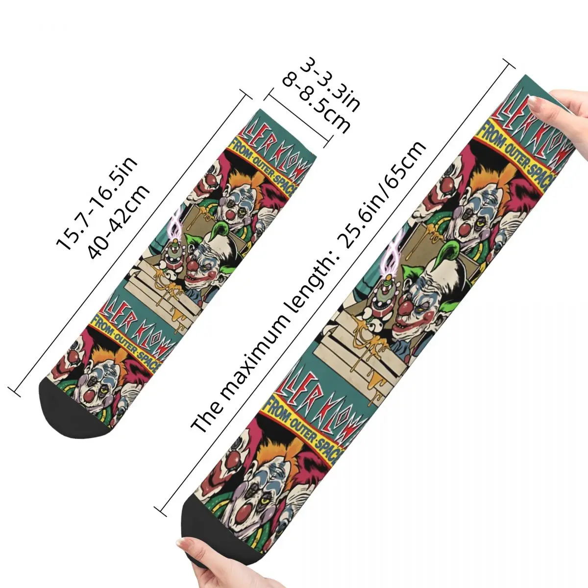 Funny Compression Sock for Men Vintage Halloween Hip Hop Killer Klowns from Outer Space horror film Pattern Printed Crew Sock