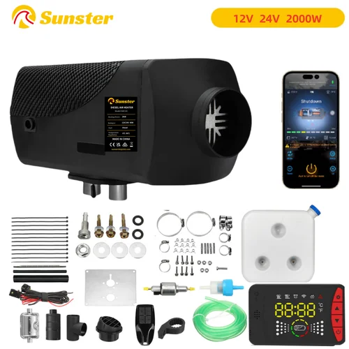 블루투스 앱 제어 디젤 에어 주차 히터, LCD 스위치, RV 자동차 트럭 가정용 고속 난방, 2000W, 12V, 24V
