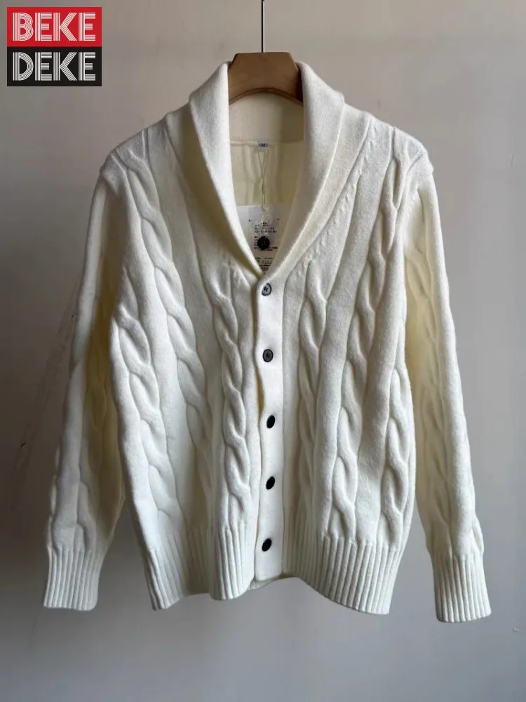 

Autumn New Mens Vintage Sweater Cardigan Lapel Collar Single Breasted Slim Fit Casual Knitwear Coat Business Work Knitted Jacket