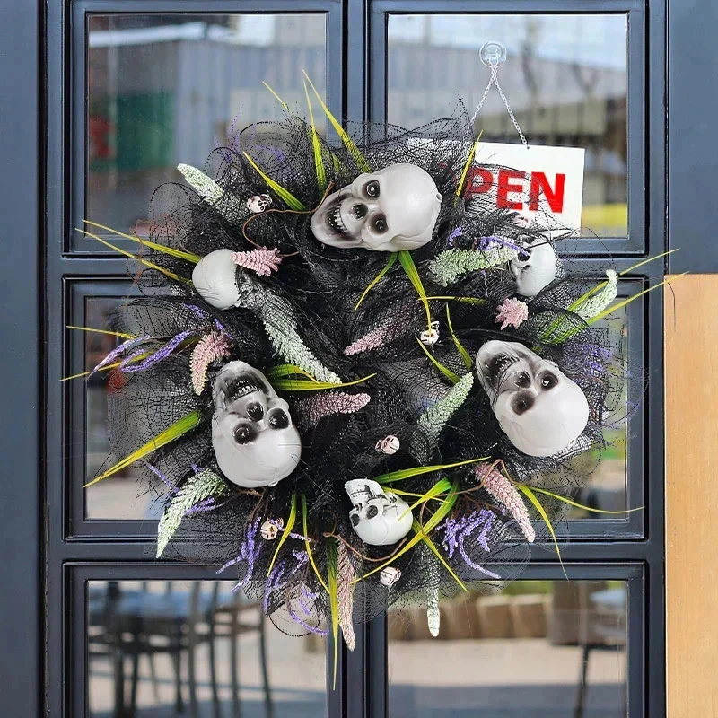 

Spooky Halloween Wreaths Gothic Skull Wreath For Front Door Halloween Skull Wreath Hanging Ornaments