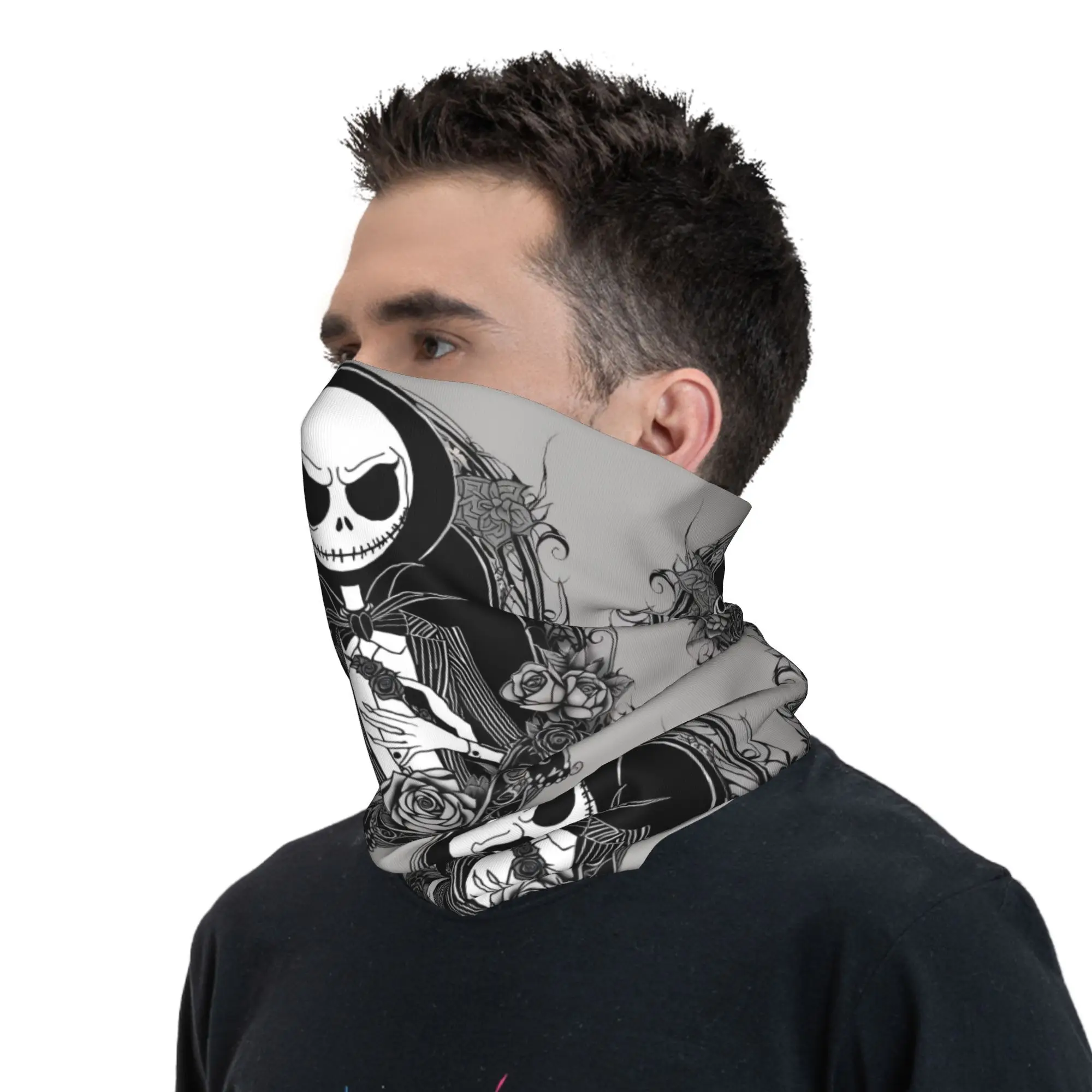 Custom The Nightmare Before Christmas Neck Gaiter Women Men UV Face Shield Winter Gothic Skull Bandana Scarf for Cycling