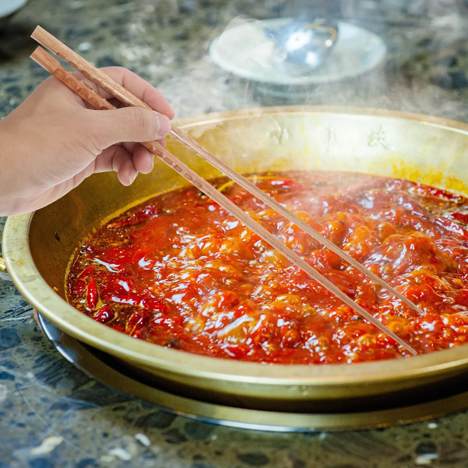 

1Pair Natural Beech Wood Chopsticks for Hot Pot Deep Frying and Sushi Dual Purpose Versatile Food Chopsticks Wooden Kitchenware