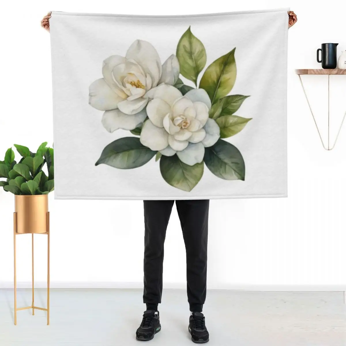 Gardenia Watercolour Throw Blanket Flannel Fabric for sofa Blankets For Sofas Quilt Luxury Giant Sofa Blankets