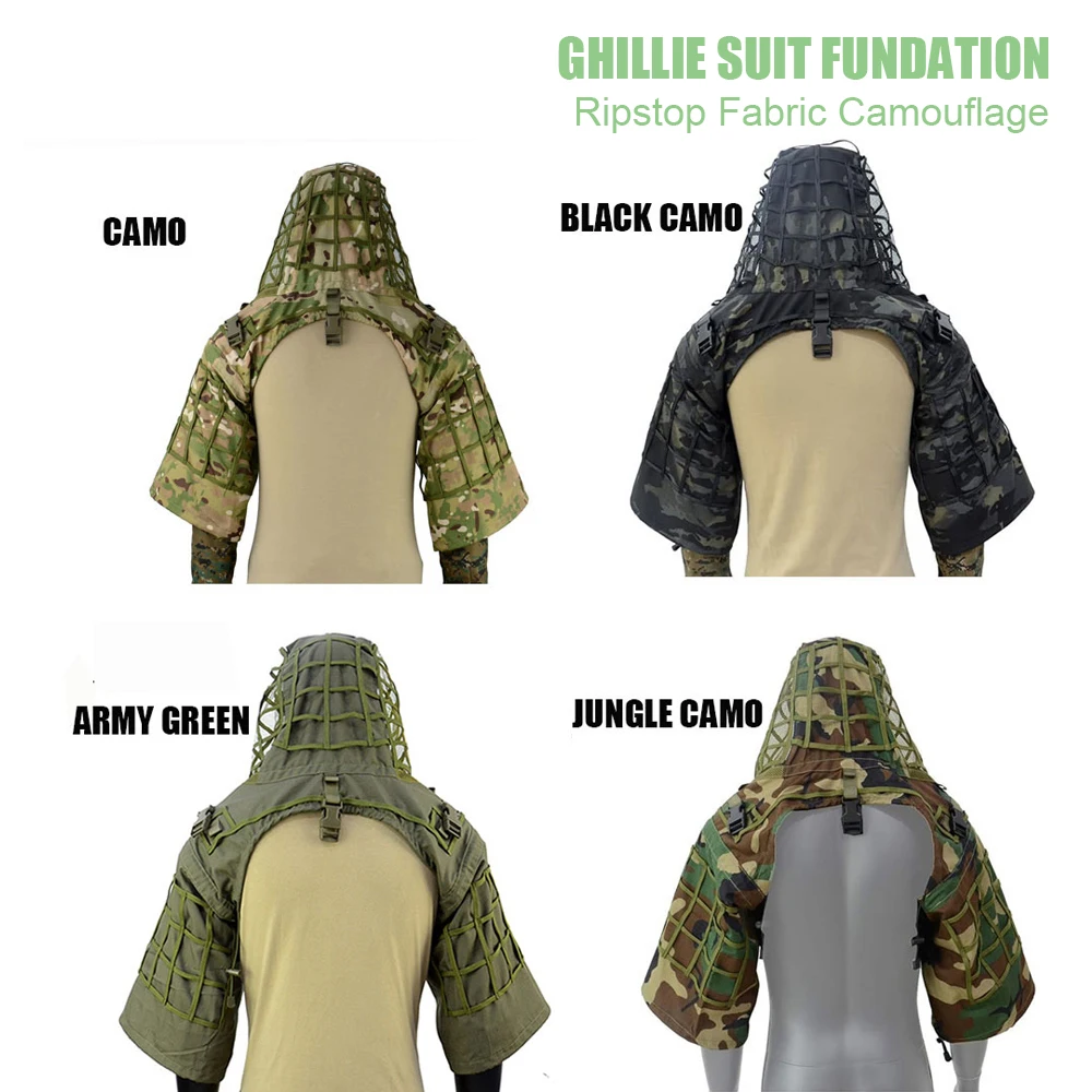 รองพื้น Ghillie Suit, Ghillie Poncho, ฐาน Ghillie ล่าสัตว์ลายพราง, Ghillie Cape Sniper Viper Hood สําหรับเพนท์บอลอัดลม