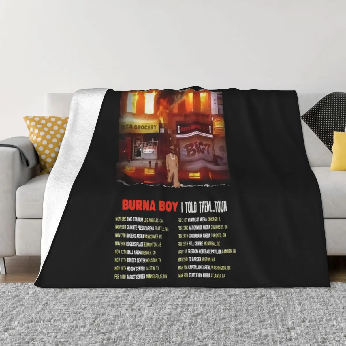 Burna Boy I Told Them Tour 2024 1 Plush Bedroom Throw Blanket Custom Blanket Personalized Throw Blanket