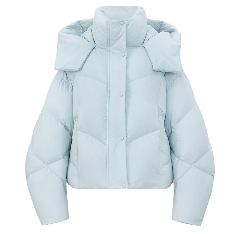 เสื้อโค้ทขนเป็ดผู้หญิง SENTUBILA คอตั้ง อุ่นสบาย มีฮู้ด สีพื้น แจ็คเก็ตขนเป็ดทรงหลวม สไตล์เรียบง่าย สำหรับฤดูหนาว ปี 2025 รุ่น W54YG2032