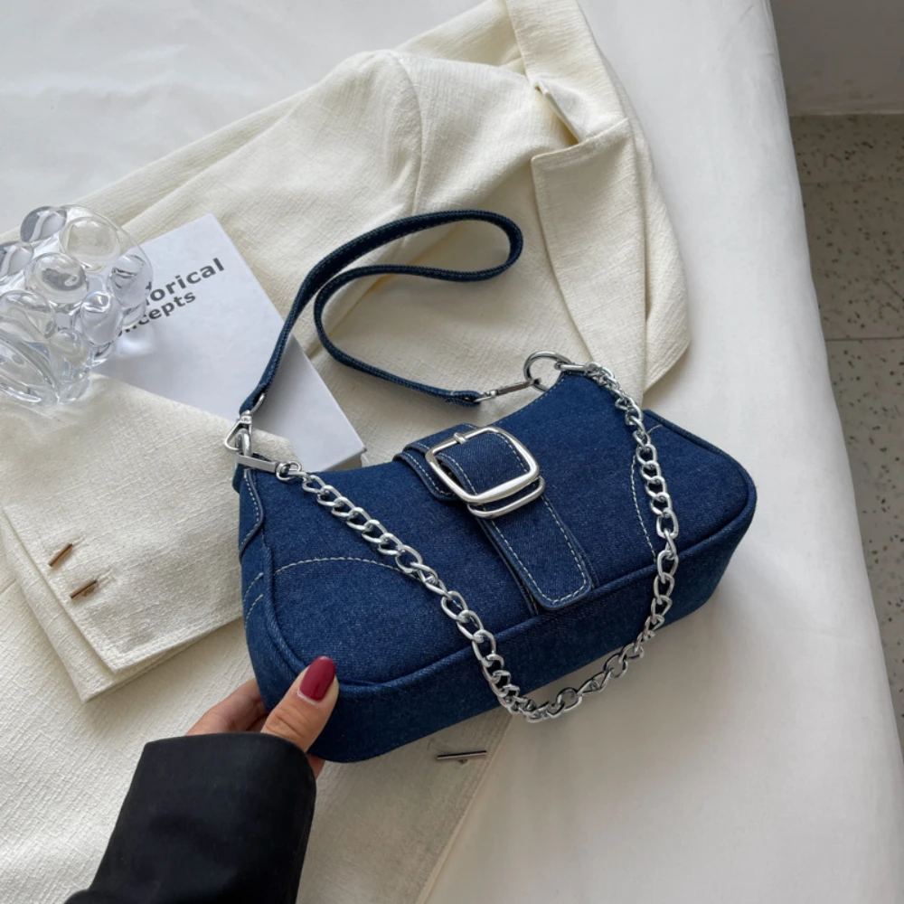 New Fashionable Popular Denim Personalized Design Exquisite Texture Shoulder Underarm Small Square Bag