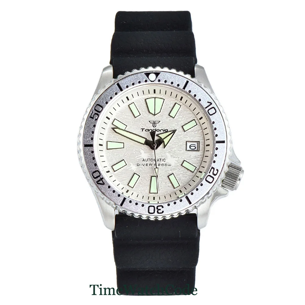 Tandorio Diving Automatic Watch for Men White Dial Auto Date NH35 Movement Sapphire Crystal 200m Waterproof 41mm