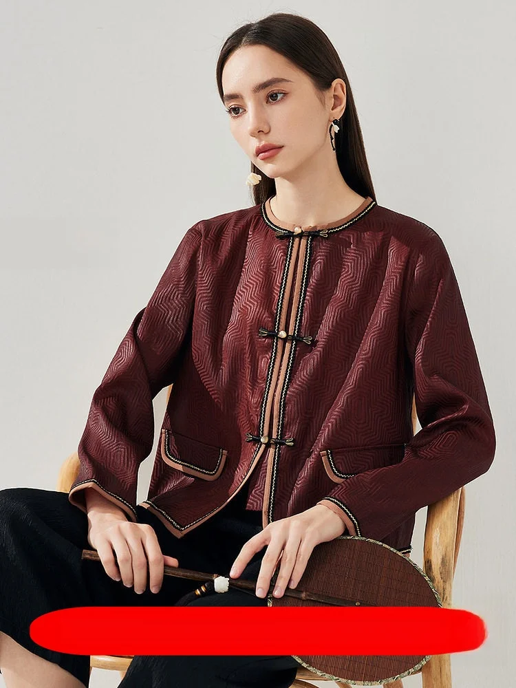 

Zhaojun Spring Summer New Sle Women's Silk Outerwear round Ne Buttoned Satin Long Sve Commute Simple Ele