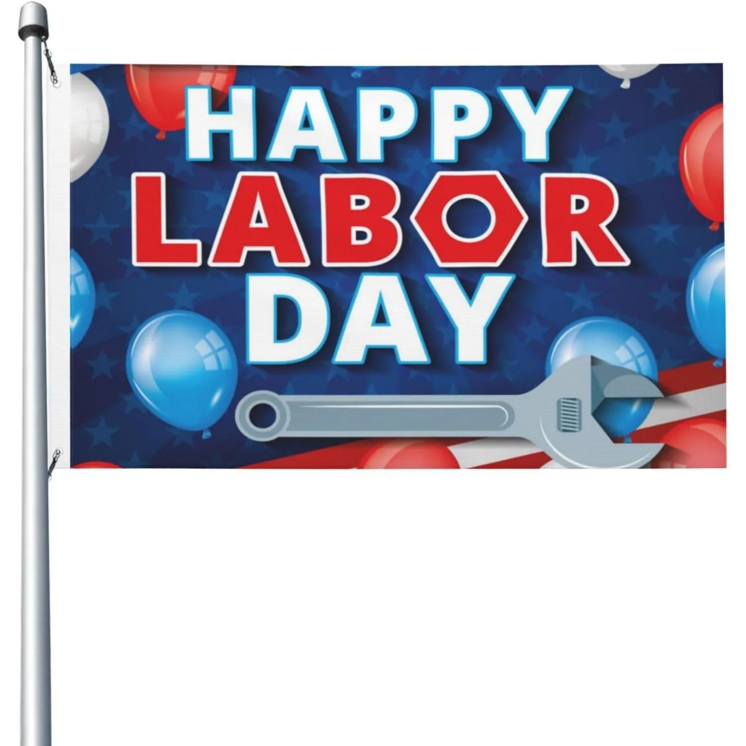 Happy Labor Day Wrench Balloons Durable Outdoor Garden Flag Banner Decoration