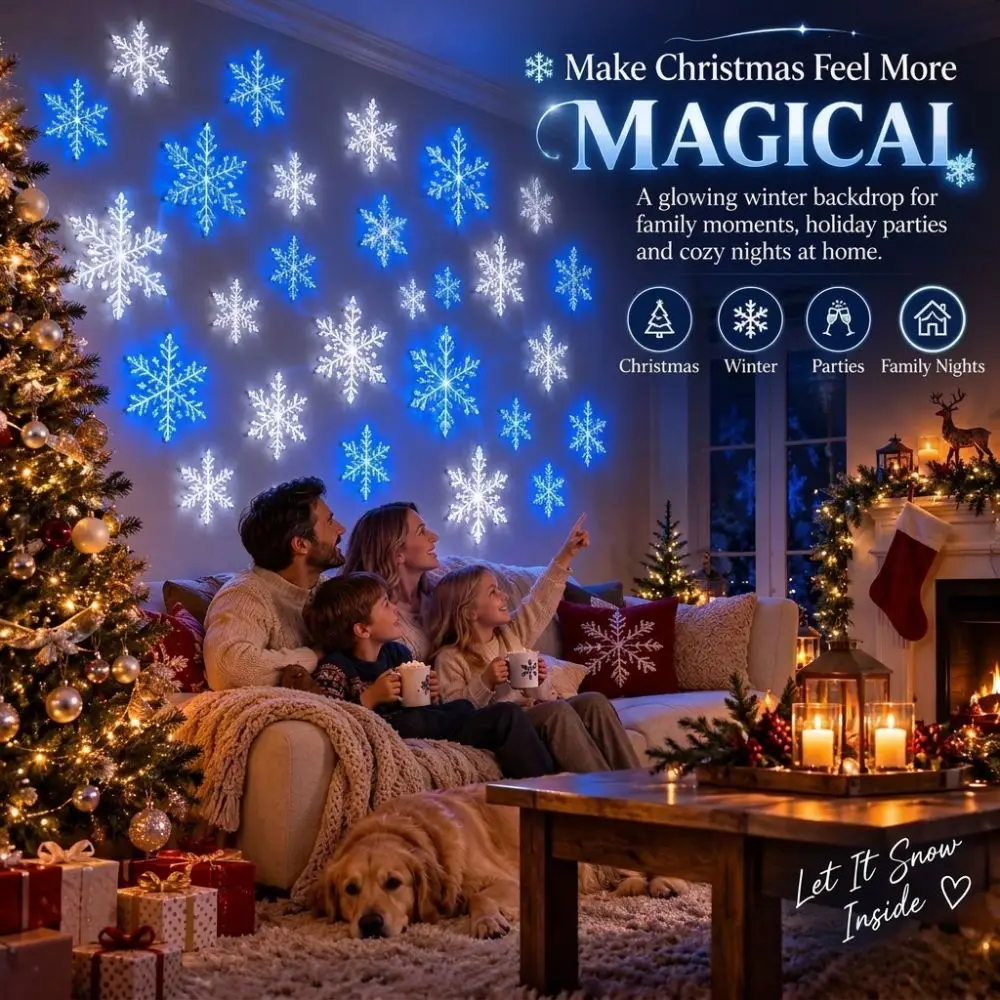 12Pcs Plastic Led Snowflake Wall Lights White Snowflake Long Lasting Light Up Snowflake Ornament Colorful Lights Realistic