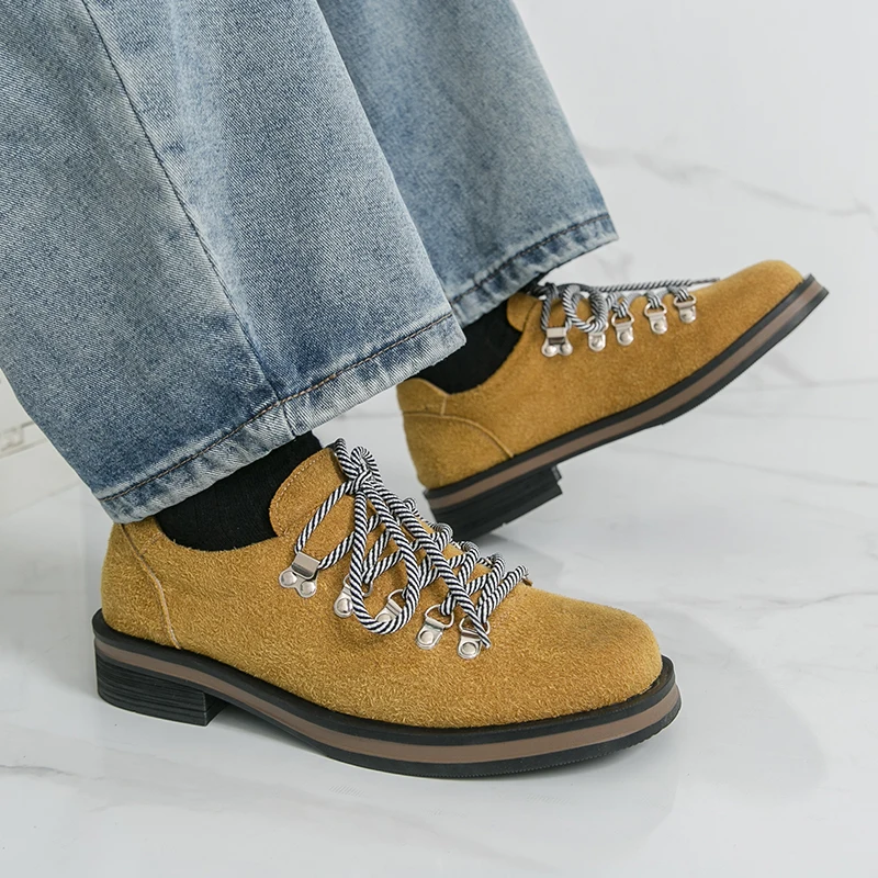 Custom designer fashion men's casual leather shoes men's English style colored tie Derby shoes