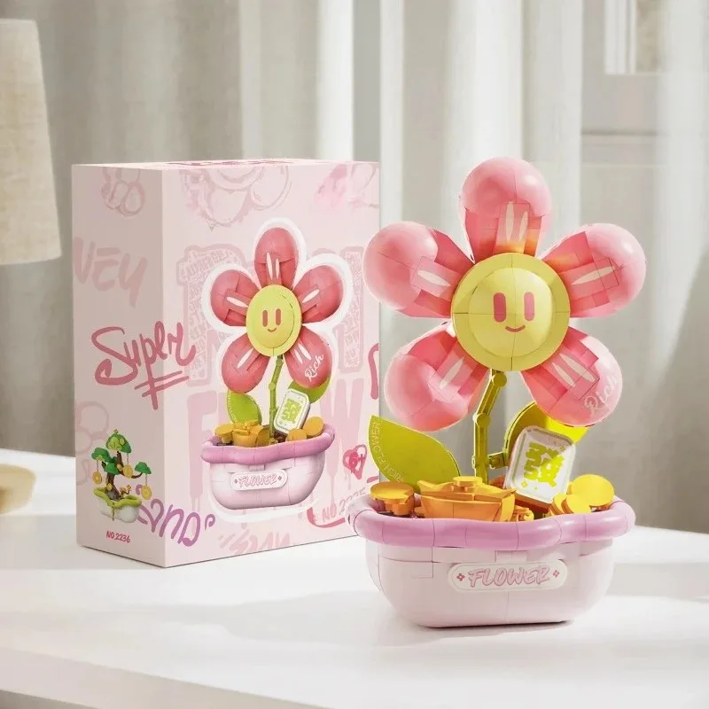 ต้นไม้เงิน SEMBO บล็อกตัวต่อสร้างสรรค์ ประกอบเองเป็นช่อดอกไม้ ต้นสนสีเขียว ของตกแต่งโต๊ะทำงาน ของเล่น DIY สำหรับตกแต่ง