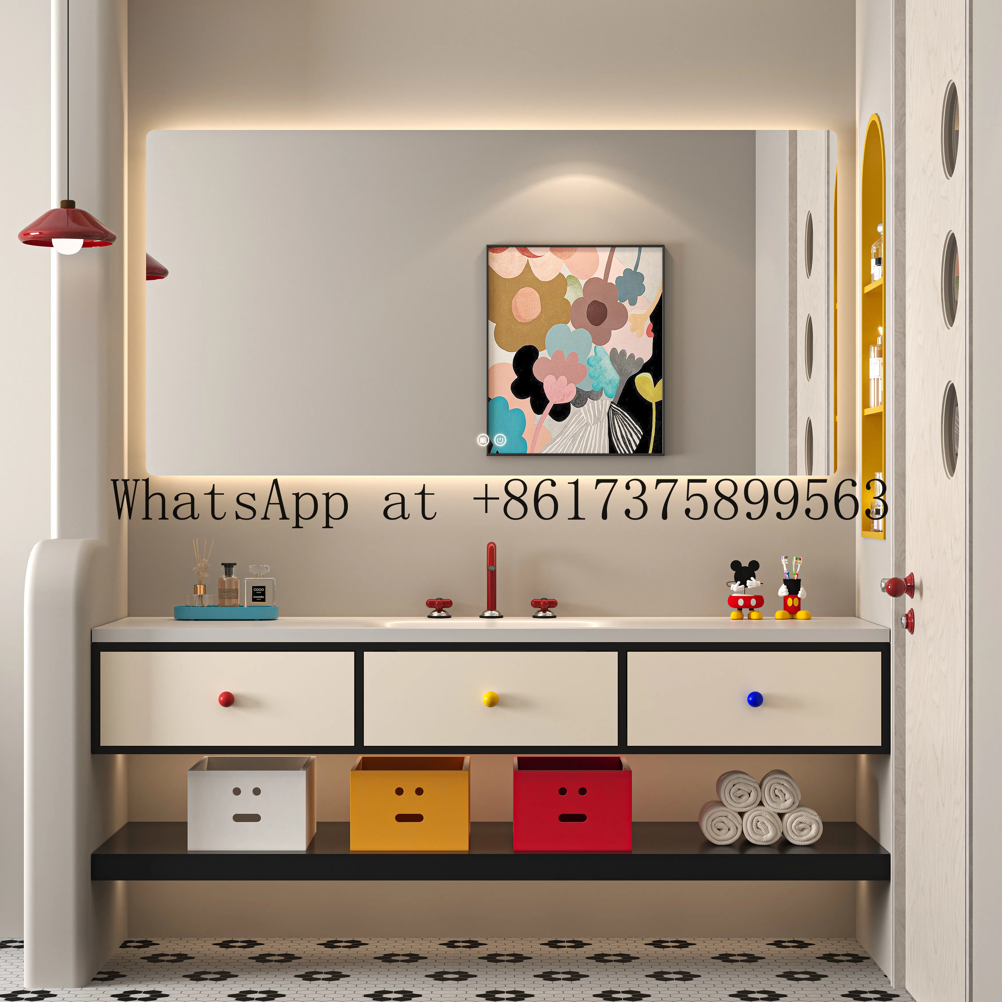 Designer Style Shower Room Waterproof Solid Wood Cabinet With Sink Smart Mirror Bathroom Cabinet