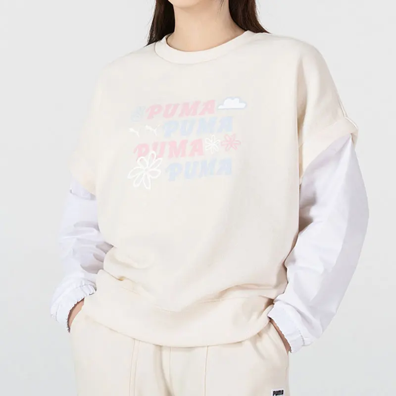 

Puma натуральный повседневный женский модный тренд спортивный свободный пуловер толстовка 536092-99