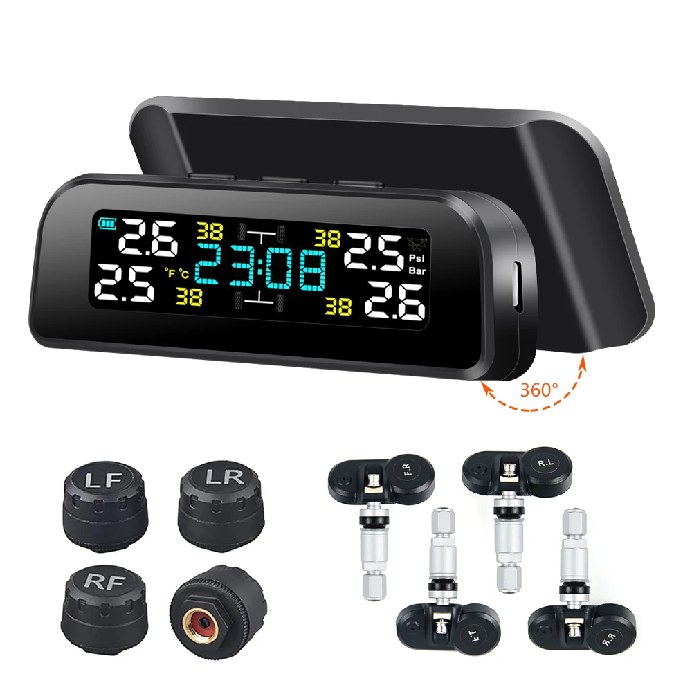 

Clock TPMS Car Tire Pressure Alarm Monitor System Wireless Solar Intelligent Smart Tyre Pressure Sensor Car Security