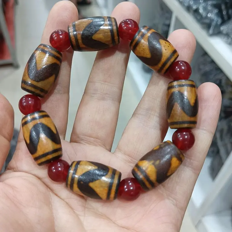 

Brown Tibetan Dzi Bead Bangle Bracelets Nature Chalcedony Magical Energy Bless Wealth Money Talisman