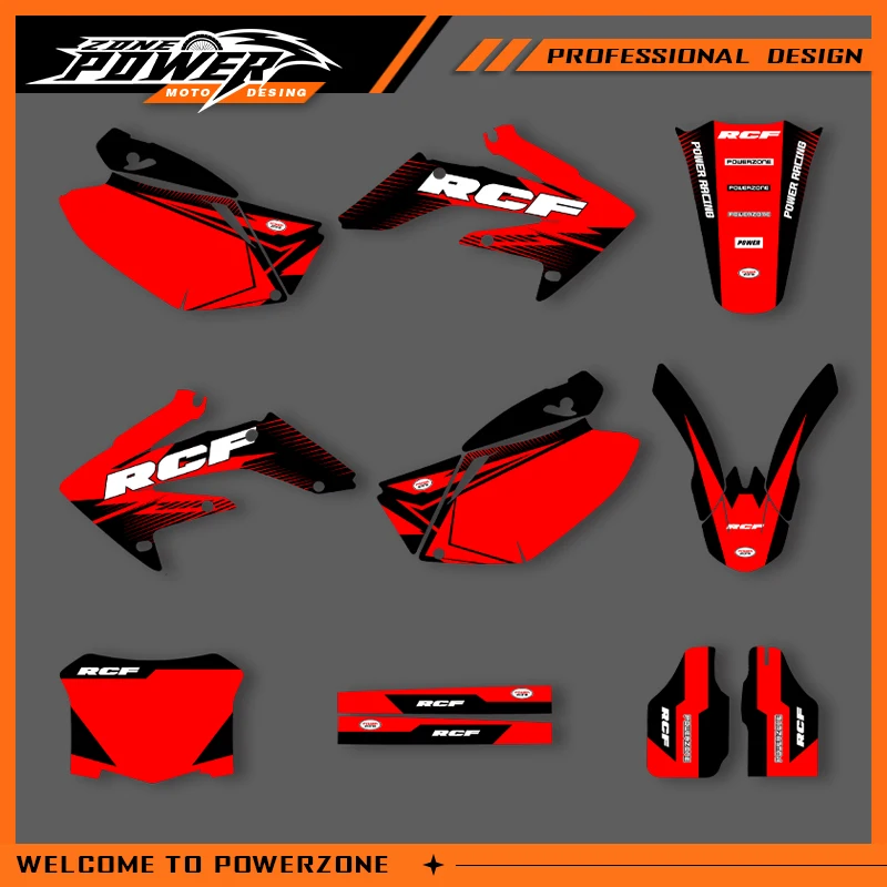 POWERZONE Motocross Team Graphics Background Sticker Decal Kits For HONDA 2004 2005 2006 2007 2008 2009 CRF250R Customized  02