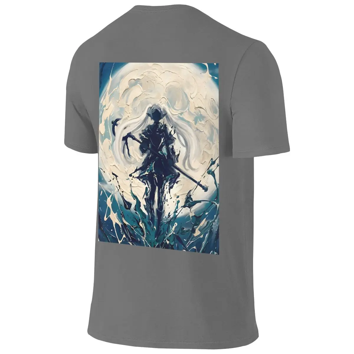 Silver Moon Goddess - Dark Fantasy Painterly Anime Art Loose Reversible T-shirt Commuting Casual Simple Prints Basic Tee