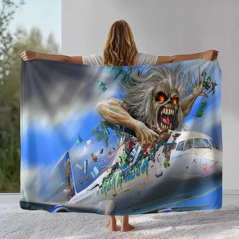 Eddie I-Iron M-Maiden Cartoon Sign Flannel Throw Blanket,Cozy Warm Blanket for Bed,Sofa,Living Room,Picnic,Camping,Home Décor