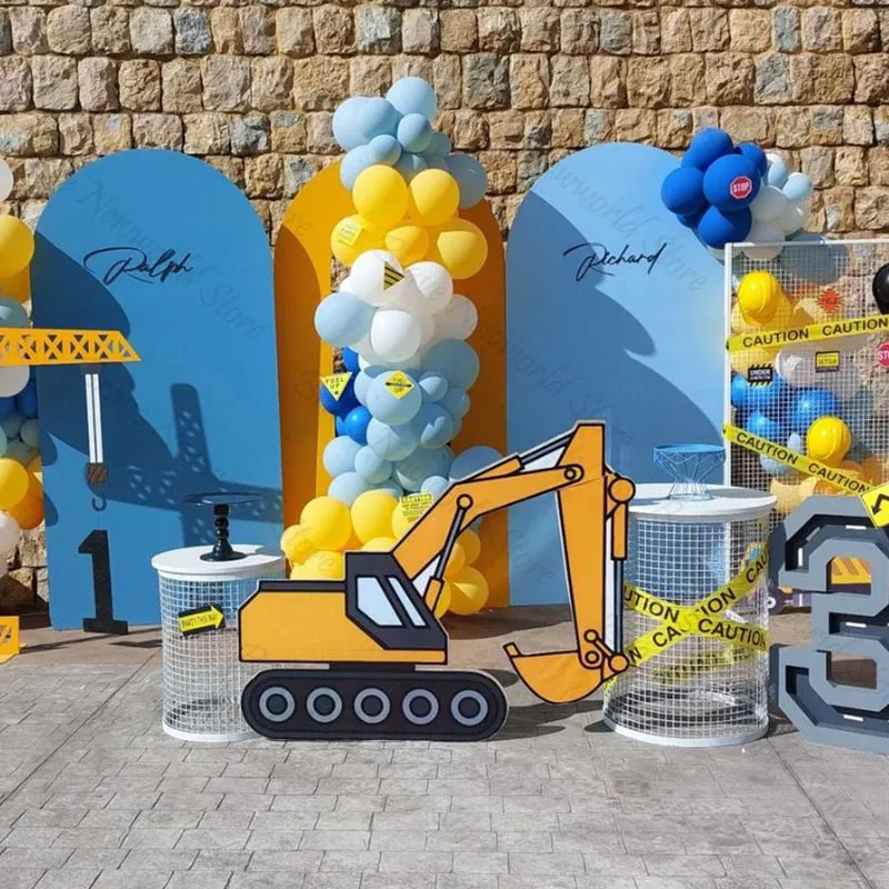 Construction Party Excavator Bulldozer Cutouts Foam Board Under Construction Boy Birthday Party Backdrop Props
