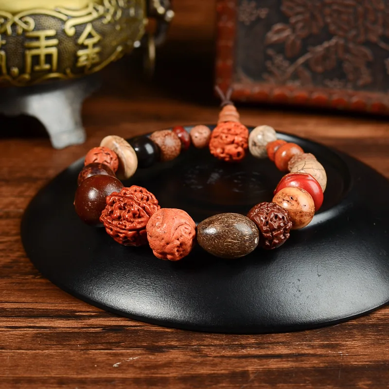 Vintage Natural 18 Bodhi Seed Bracelet Bangles Buddha Charm Bracelet Tibet Buddhist Prayer Wood Beads