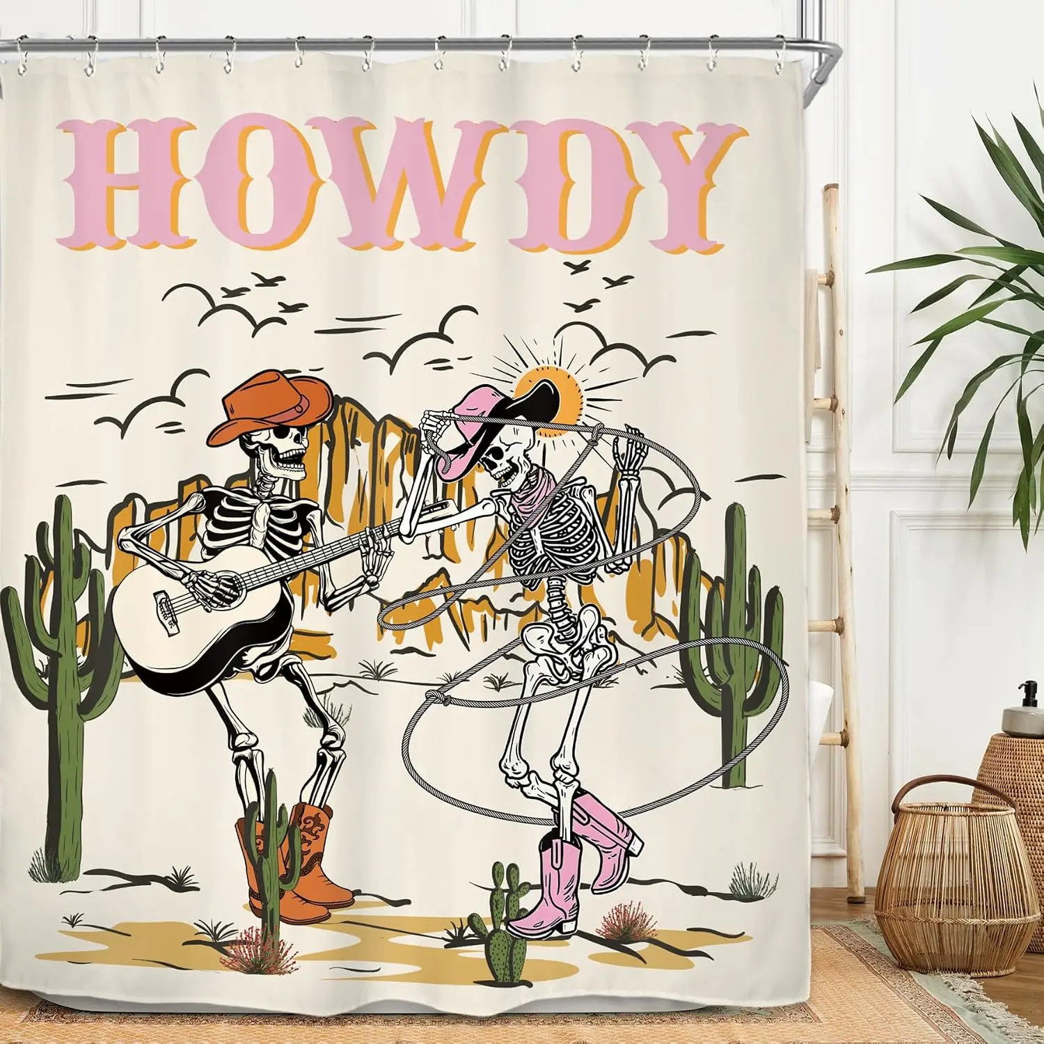 Funny Skeleton Band Shower Curtain Waterproof Bathroom Decor Western Hipster Art Shower Liner 180x180cm