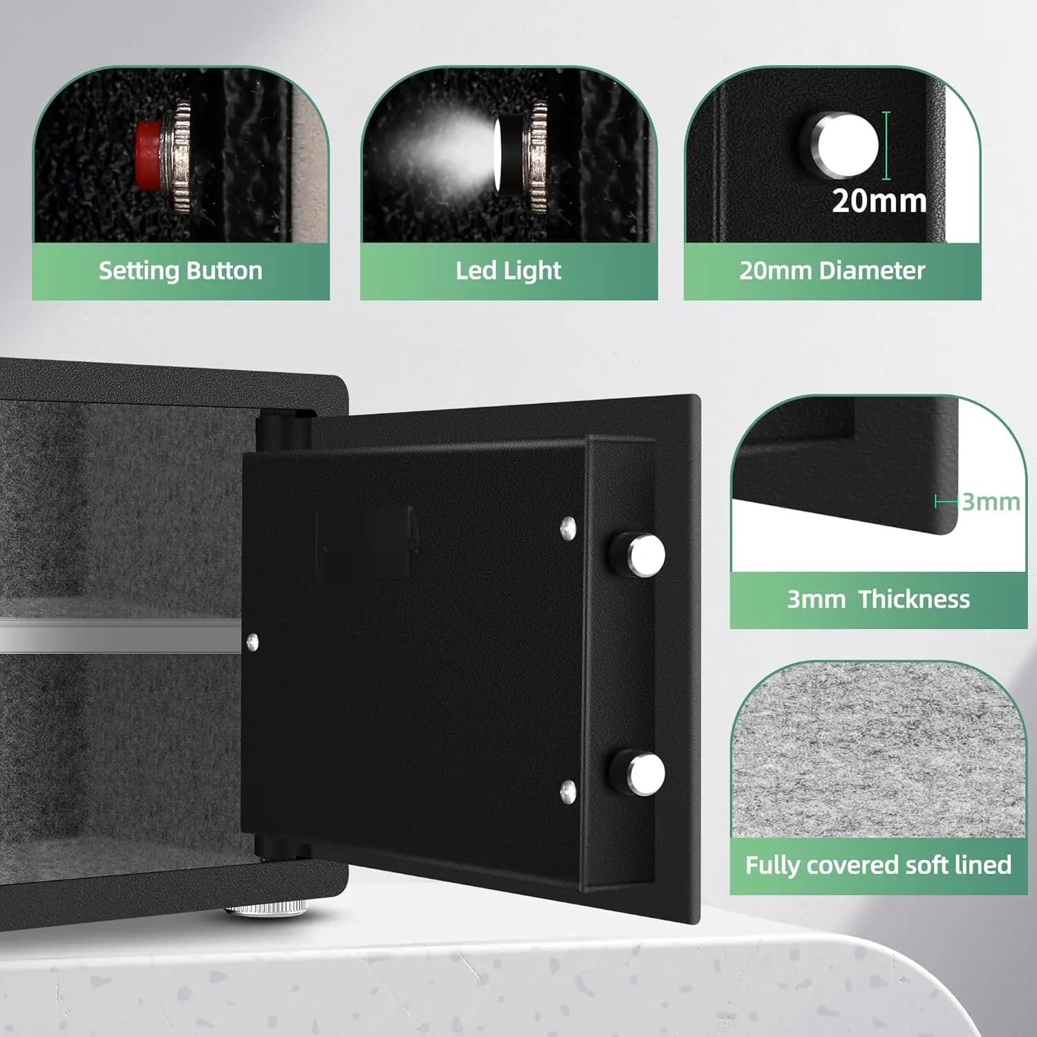 Biometric Fingerprint Safe - 1.2 Cubic Feet, Home Safe Box with Digital Keypad, Steel Lock Box for Home, Office and Hotel