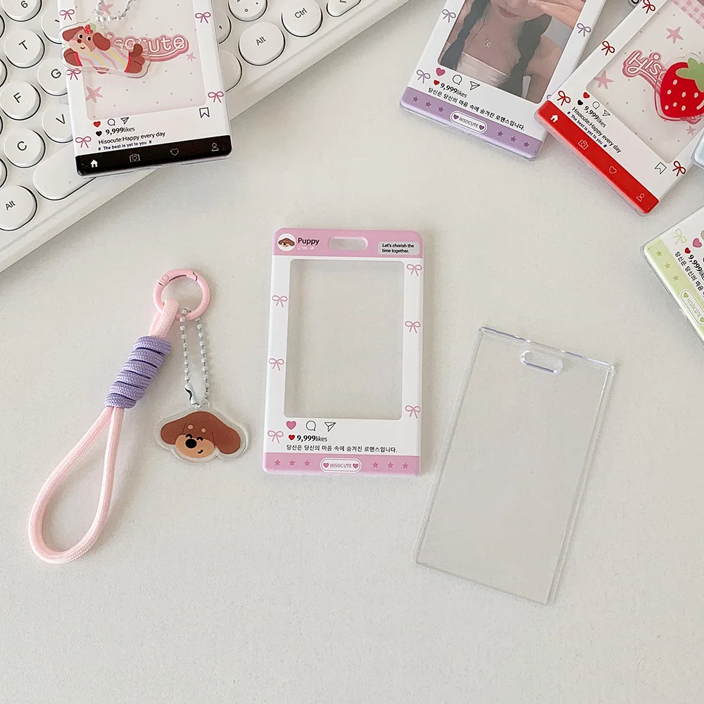 Koreaanse Slide Cover Sleutelhanger Badgehouder Dubbelzijdig Waterdichte ID-kaarthouder met karabijnhaak Clip voor Kpop Photocard Student