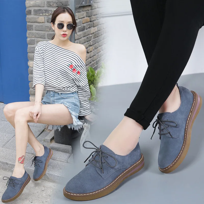 New Genuine Leather Women Flat Shoes Lace up Autumn Sneakers Oxford Shoes Female Moccasins Casual Flat retro women shoes