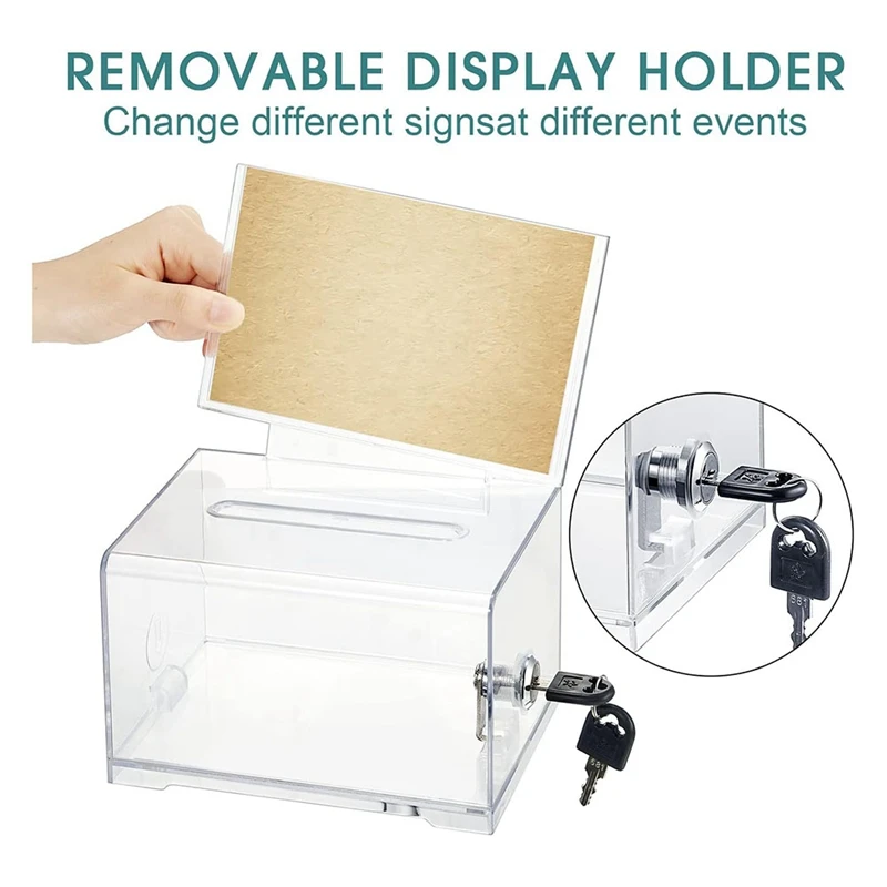 1 Pack Donation Box With Lock Clear Ballot Box With Sign Holder, Suggestion Box For Fundraising