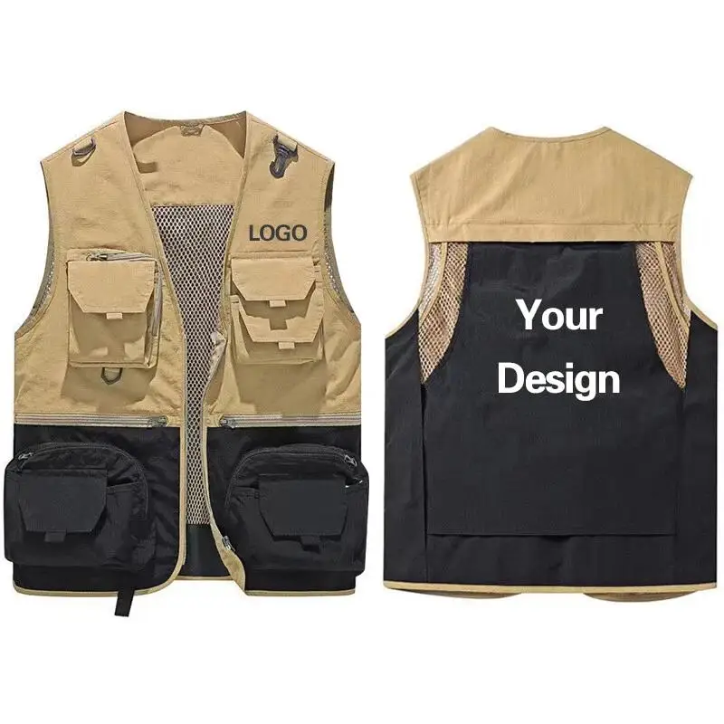 

Мужской жилет для фотосъемки, рыбалки, придорожный жилет, индивидуальный логотип, уличная рабочая одежда с несколькими карманами, функциональный жилет без рукавов