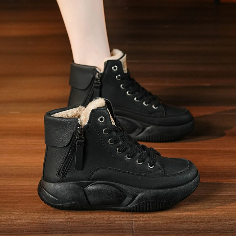 Trendy Design Cotton Shoes 2024 Winter New Collection Solid Color Casual High Lift Thick Bottom Anti Slip Women\'s Cotton Shoes