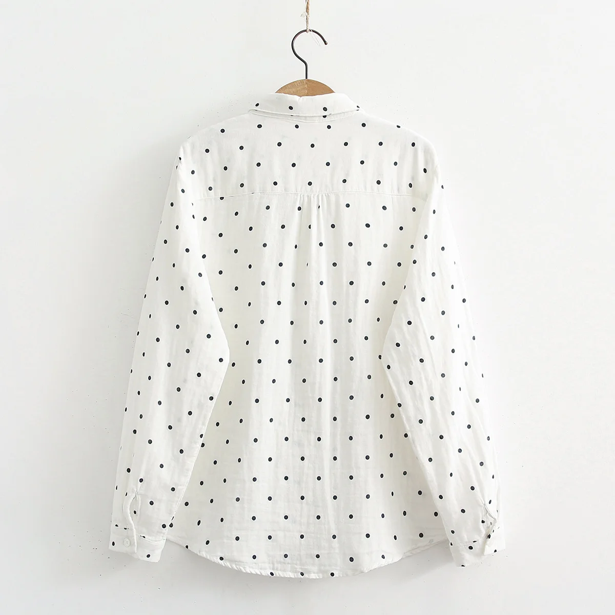 Vrouwen Polka Dot Shirts 100% Katoenen Garen Blouses Lange Mouw Verse Witte Stip Herfst Kleding Koreaanse Vrouwen Tops