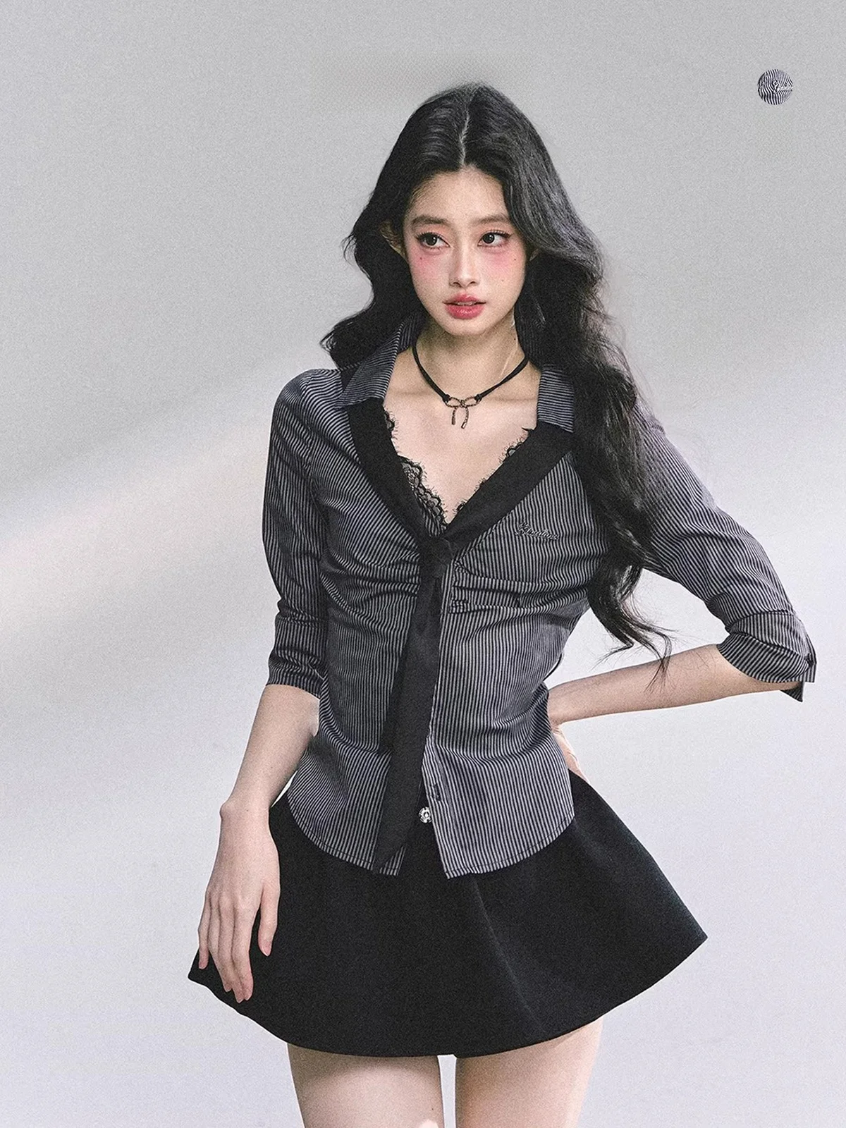 

AOMALM Women's Busin Slim Fit Striped Ne irt Lace Korean Sle Long Sve Moisture ng Commute Top