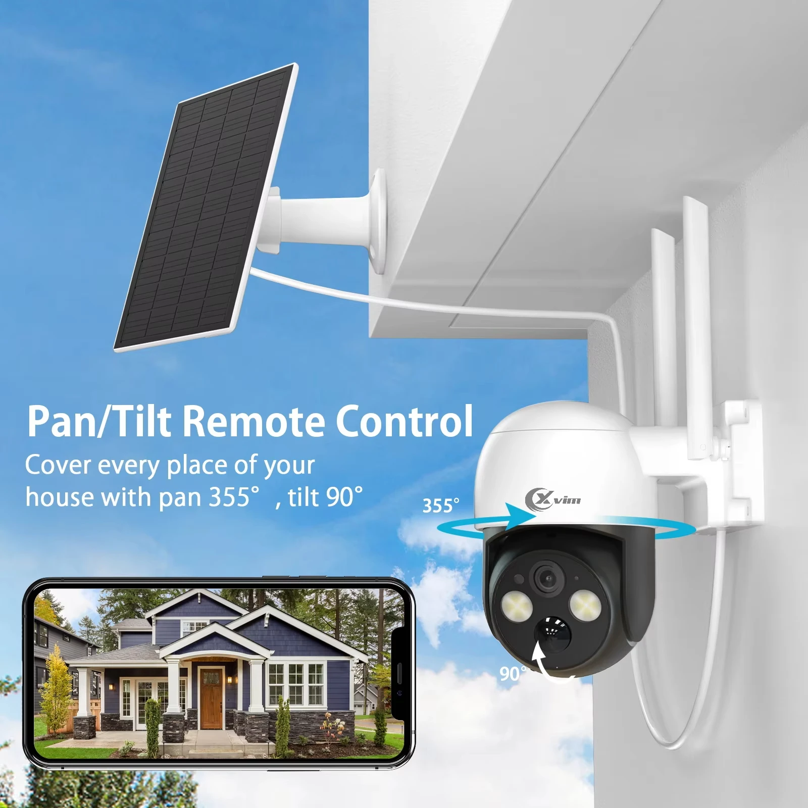 XVIM 4MP PTZ Wifi Wireless Outdoor Solar Camera Built-in Battery Video Surveillance Camera Long Time Standby Two Way Audio
