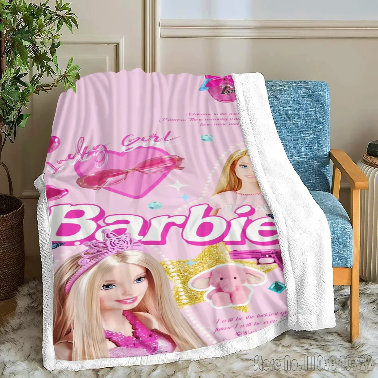 Barbie  Baby Custom Blankets Throws Furry Modern Home Picnic Coral Fabric Children Pink Printing Room Decor Princess