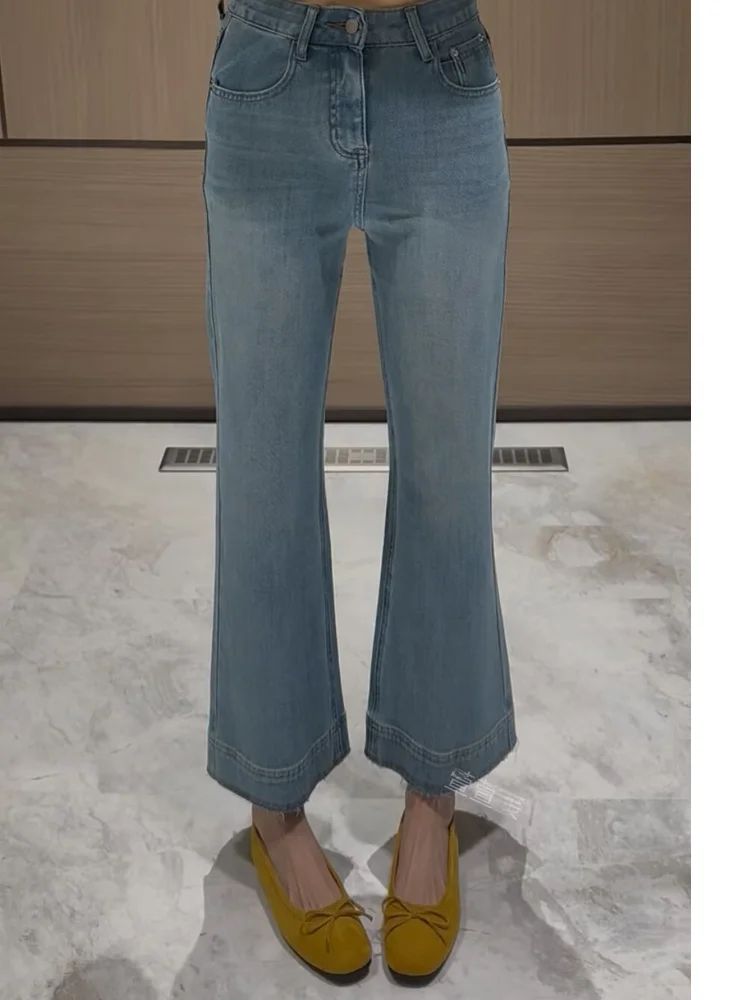 

High Waist Bell Bottom Slim Fit Jeans Women's Spring New Style Nine Points 9708 by Xuan Xuan Chen Visual C Position