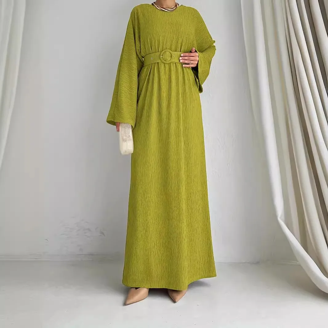 Nouveauté robes de mode musulmane couleur unie ceinture mode Robe longue femmes musulmanes taille haute Robe Abaya femmes Robe musulmane