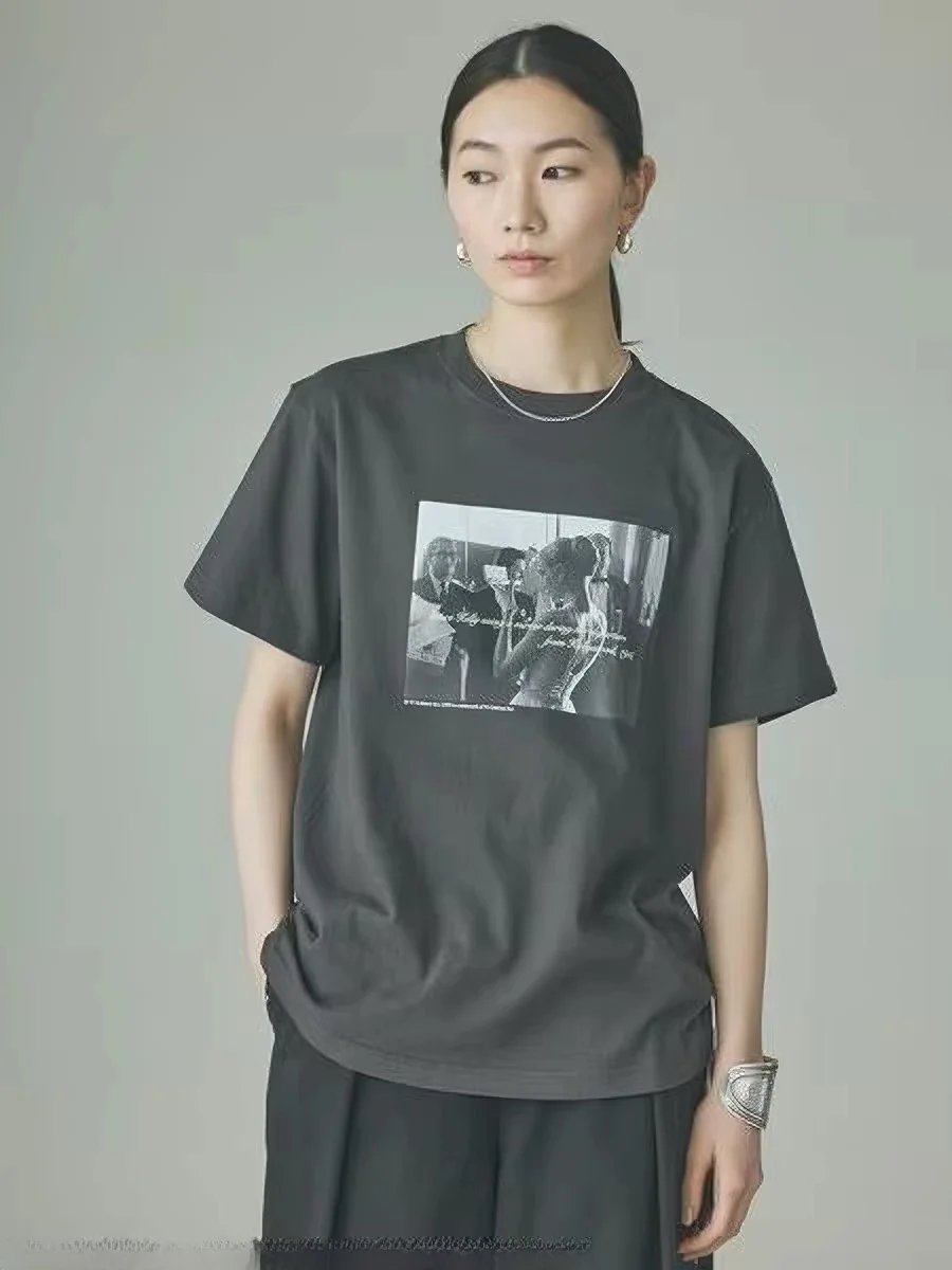 Classic Pure Cotton T-Shirt Custom Fabric Curensology Printed Living Picture Guide Casual Loose Fit Short Sleeve Women's Top
