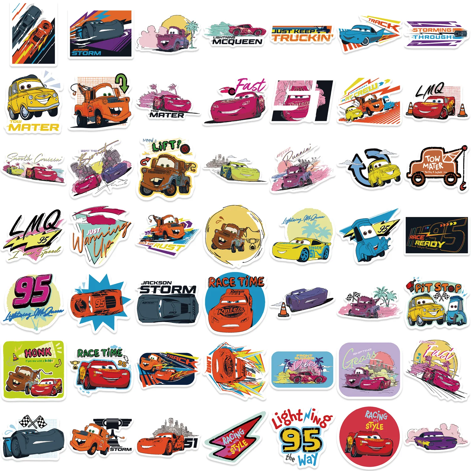 50 قطعة من ملصقات الرسوم المتحركة لسيارات ديزني ميامي سيارات المنتقمون لوح التزلج والكمبيوتر المحمول والأمتعة الكرتونية DIY ملصق مضاد للمياه لعبة أطفال