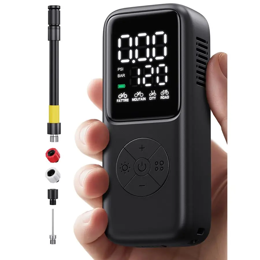 

Электрический насос для велосипедов, портативный, 120 PSI, с манометром и функцией автоматической остановки, для велосипедных шин Presta и Schrader, насос для накачки велосипедных шин