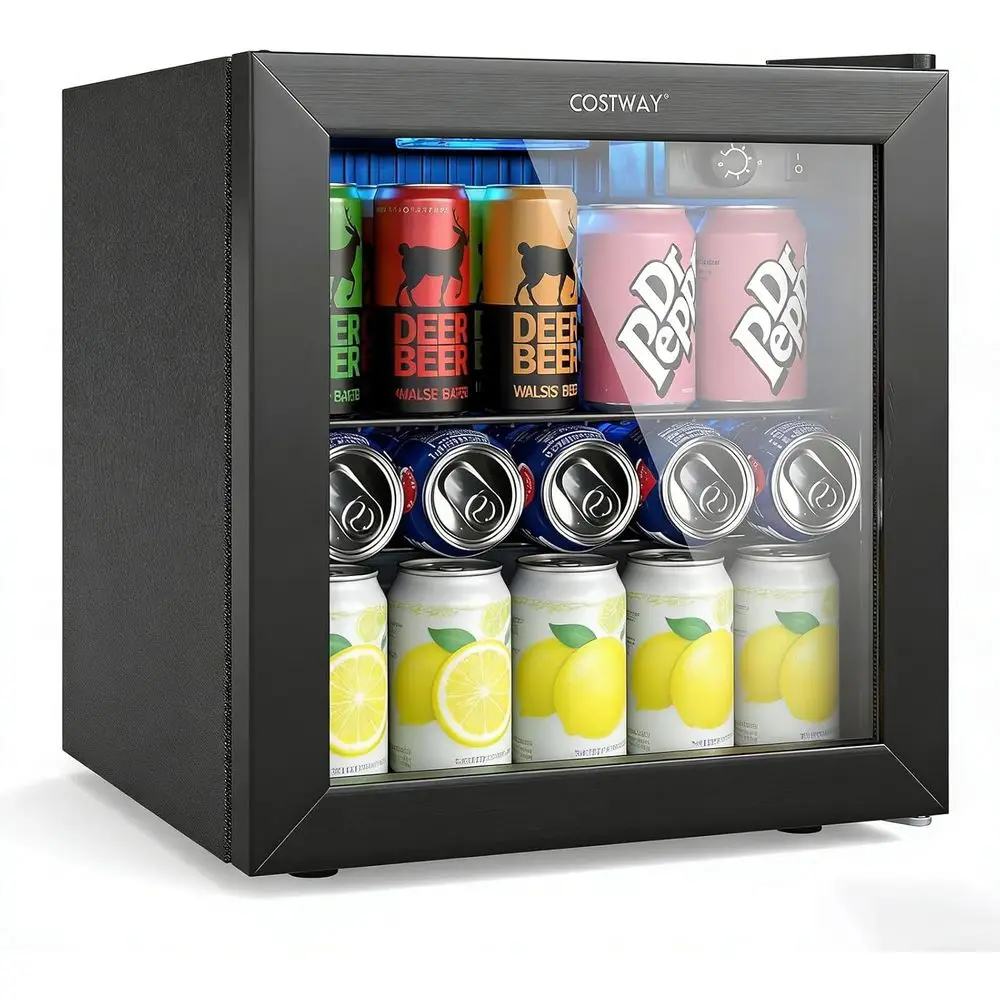 Compact 1.3 Cu. Ft. Beverage Cooler, Holds 12 Bottles & 55 Cans, Tempered Glass Door, Adjustable Temps