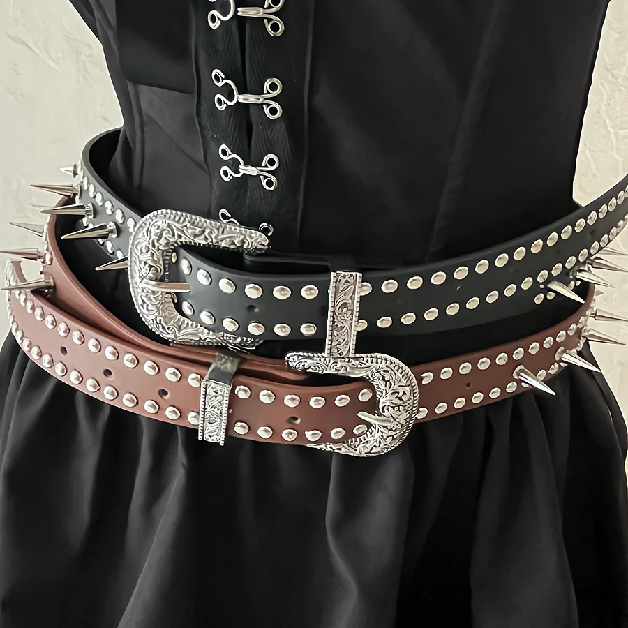 Y2K Gothic subculture punk skeleton diamond belt leather Rhinestone Skull belts