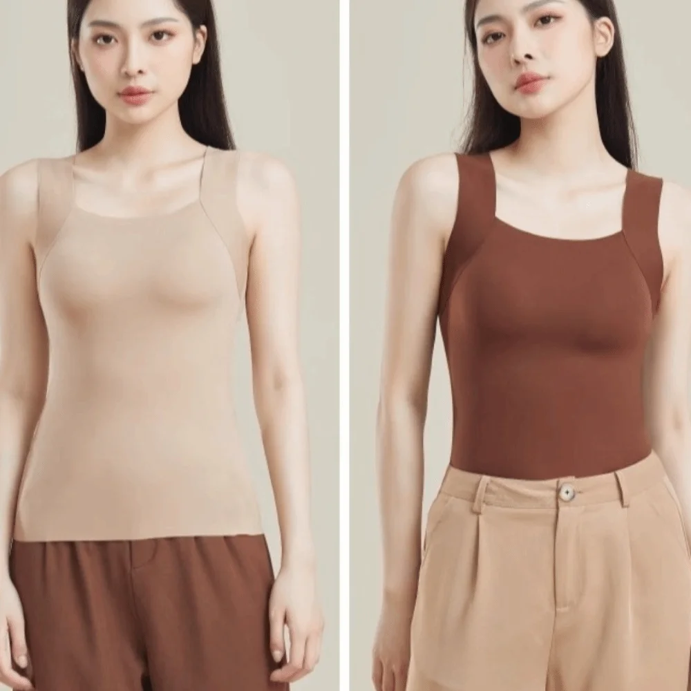 Undershirt Seamless Thermal Underwear with Chest Pad Keep Warm Women's Vest Sleeveless Heating Vest Top Girl